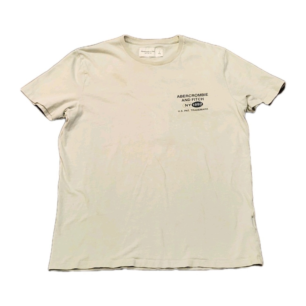 Abercrombie & Fitch Men's T-Shirt Size Large Beige Short Sleeve Cotton Crew Neck